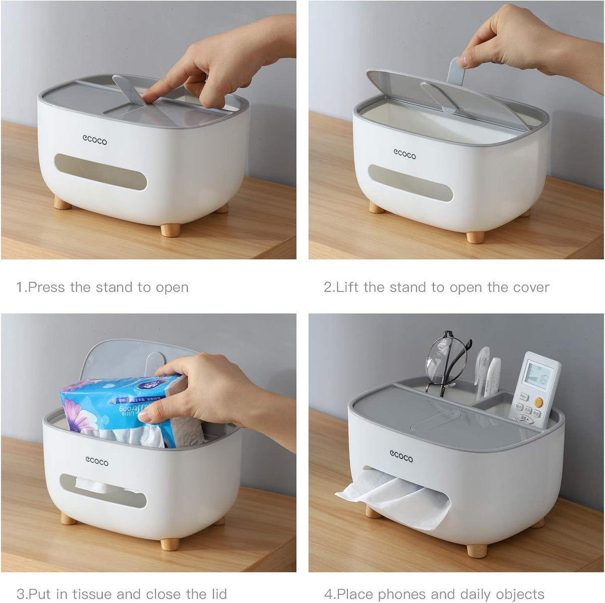 Ecoco Tissue Box with Storage Drawer – Multifunctional Desk & Table Organizer