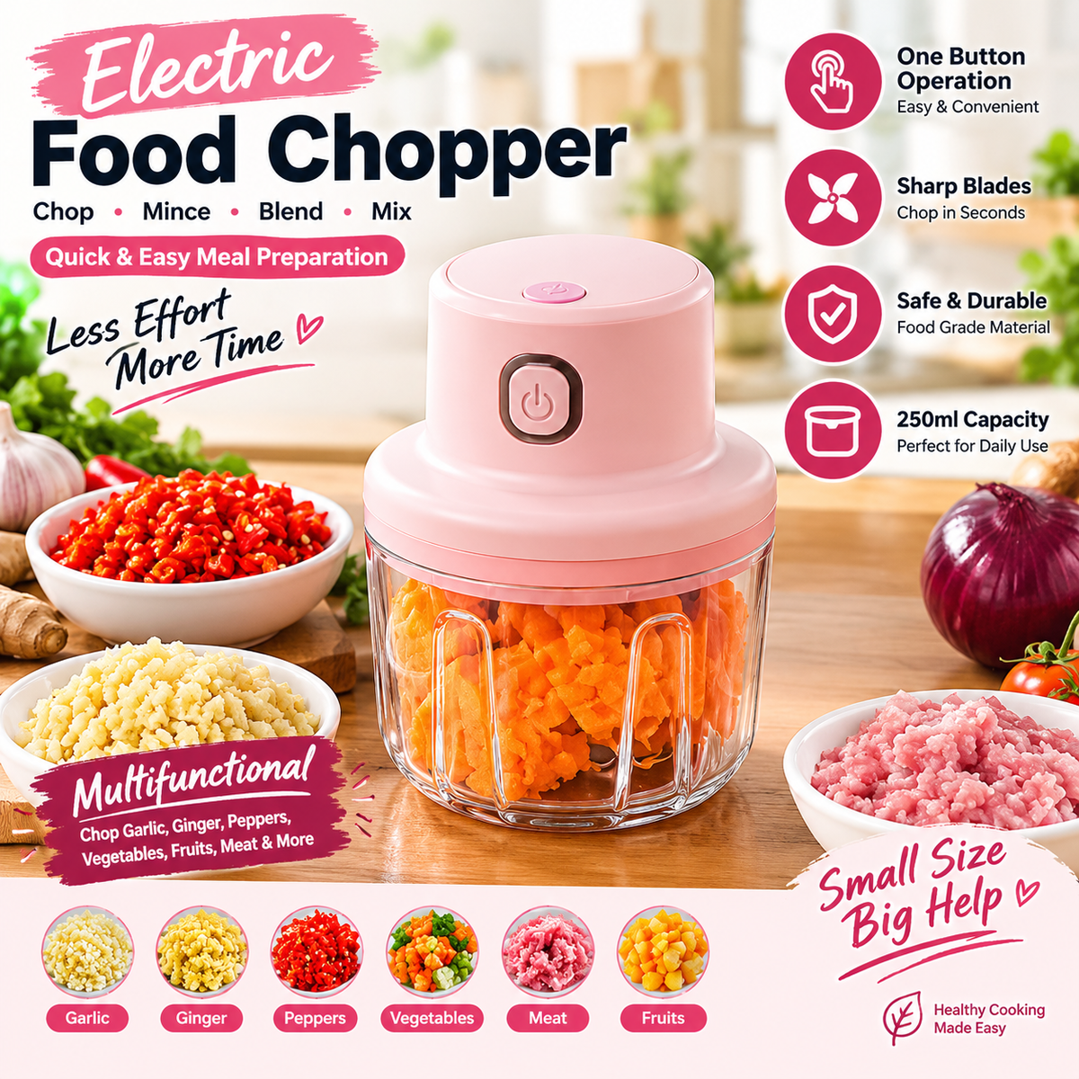 100ML Electric Mini Food Grinder & Chopper – Random Color