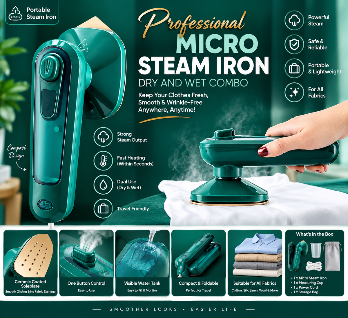 Portable Steam Iron with Spray | Mini Travel Iron for Home & Travel