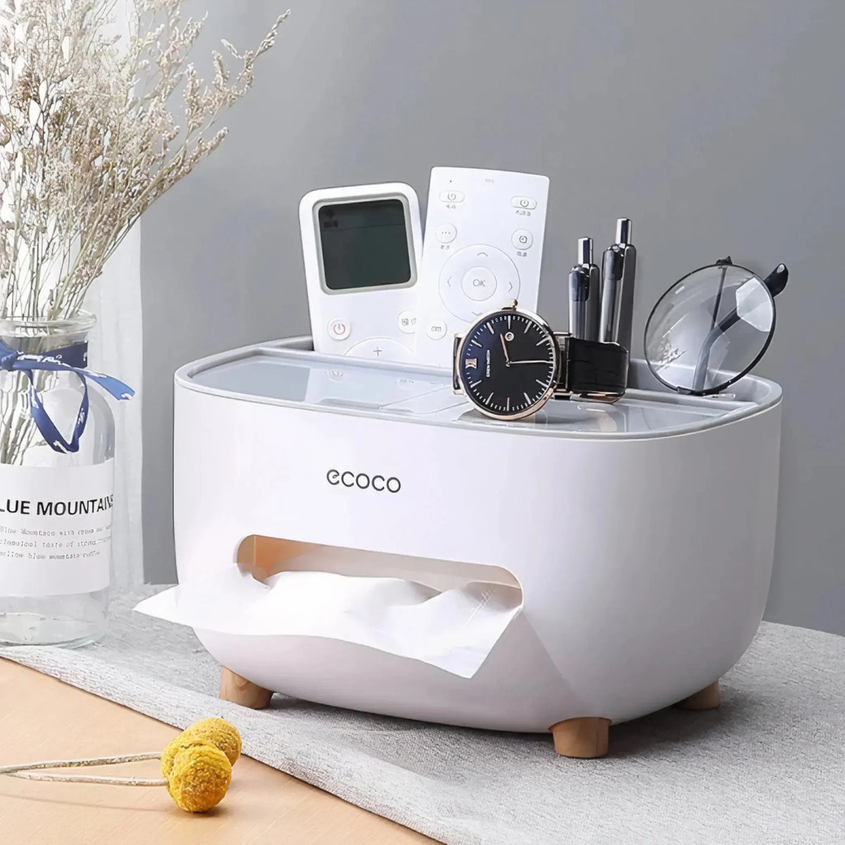 Ecoco Tissue Box with Storage Drawer – Multifunctional Desk & Table Organizer