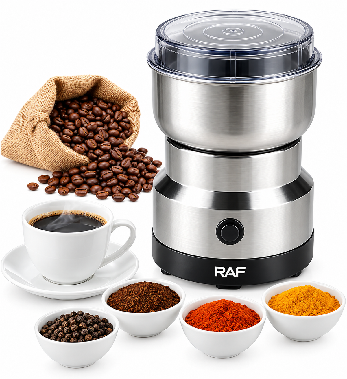 RAF R-7113 Electric Grinder 300W – Stainless Steel Coffee, Spice & Masala Grinder